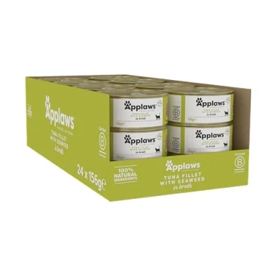 Image of Applaws 100% Natural Wet Cat Food, Tuna Fillet and Seaweed in 156 g Tin (Pack of 24)