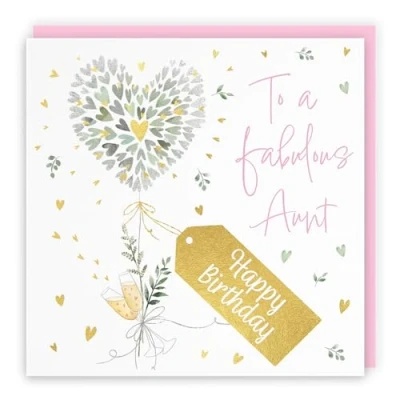 Image of Hunts England Aunt Contemporary Hearts Pretty Birthday Card Luxury Gold Foil Milo&#039;s Gallery Champagne, Female Fabulous For Pink Envelope