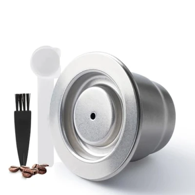Image of i Cafilas Reusable Nepresso Capsules with Tamper Stainless Steel Refillable Coffee Pods Compatible for Original Line Machines (Capsule+Tamper)