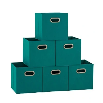 Image of Household Essentials 83 1 Foldable Fabric Storage Bins Set of 6 Cubby Cubes with Handles Aqua, Green, lbs