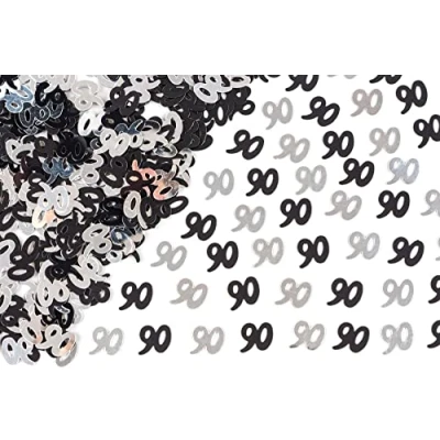 Image of 28g Black &amp; Silver 90th Birthday Confetti Foil Metallic Glitz Table Scatter Sprinkles Age Bday Party Decorations