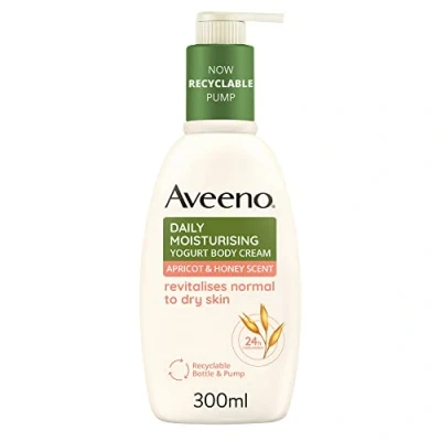 Image of Aveeno Daily Moisturising Yogurt Body Cream, Apricot &amp; Honey Scent, With Nourishing Oat Greek Yogurt, 24 Hour Moisturisation, Suitable for Dry, Sensitive Skin, Rich Creamy Formula, 300ml