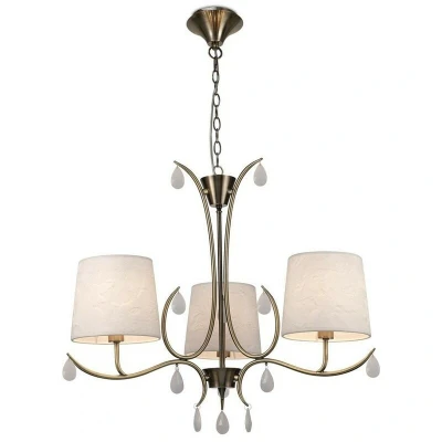 Image of Andrea Ceiling Pendant 67cm Round, Antique Brass, White Shades, Crystal Droplets
