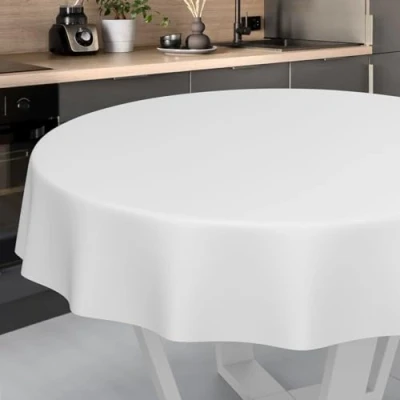 Image of ANRO Oilcloth Tablecloth, Washable, Oilcloth, Garden Outdoor, Indoor, Round, 120 cm, Cut Edge, White