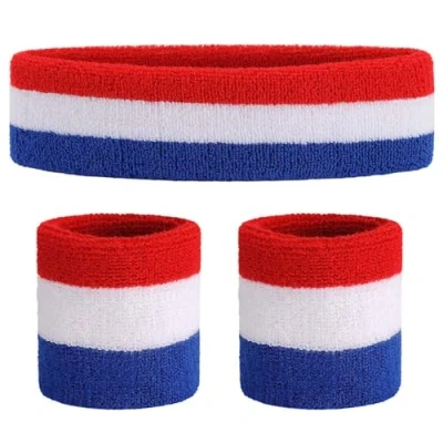 Image of ONUPGO Sweatband Set (3 Pieces) Sports Headband Wrist Striped Sweatbands Terry Cloth Wristband Athletic Exercise Basketball and Headbands Moisture Wicking Sweat Absorbing Head Band