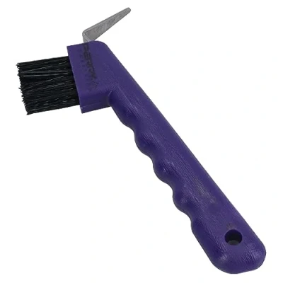 Image of Durable Purple Horse Hoof Pick &amp; Brush with Wave Grip Handle Stable Accessory