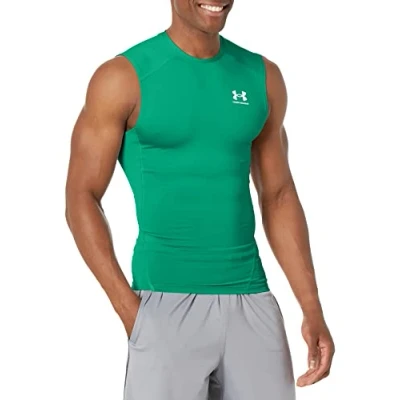 Image of Under Armour Men&#039;s HeatGear Compression Sleeveless T Shirt, (305) Team Kelly Green/White, M