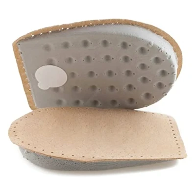 Image of Orthotic Heel Lift Raise, Genuine Leather and Latex, with Self Adhesive Backing, Shock Absorbing Support, Relief Achilles Tendonitis (Brown, Size UK 3 6)