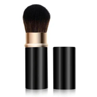 Image of Makeup Brushes Retractable Brush Kabuki Foundation Travel Face for Liquid Cream and Flawless Powder Cosmetics Black Gold