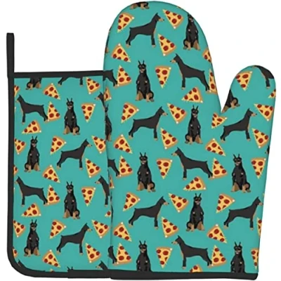 Image of Doberman Pinscher Pizza Oven Mitts And Pot Holders,Cooking Gloves, Heat Resistant Baking