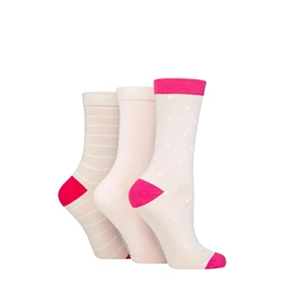 Image of Women&#039;s 3 Pair SOCKSHOP Wildfeet Patterned Bamboo Socks Polka Dot Oatmeal 4 8 Ladies