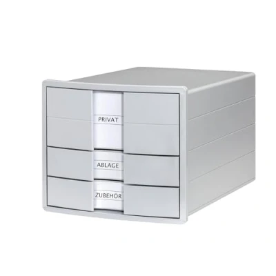 Image of HAN IMPULS 2.0 Drawer Box with 3 Closed Drawers for DIN A4/C4 Including Labelling Labels, Document Box, Base Pull Out Lock, Furniture Friendly Rubber Feet, 1017 11, Light Grey