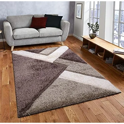 Image of Nova Rug, Mordern Polypropylene Soft Shaggy Washable Carpet, Anti Slip Rectangular Geometric Water Absorbent Durable Area Rug for Living Room Indoor Brown Beige, 80x150