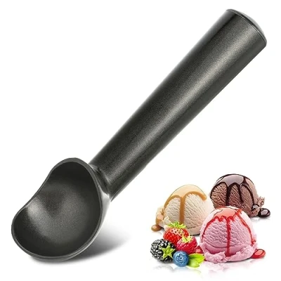 Image of Ice Cream Scoop,Black Aluminum Scooper,7 Inches One Piece Design Nonstick Cookie Spoon.