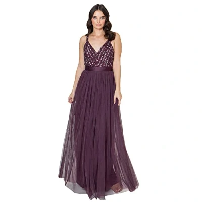 Image of Maya Deluxe Women&#039;s Ladies Maxi Dress Long Length Wedding Guest Bridesmaid Prom Summer Evening Gown V Neck Straps Bow Tie, Berry, 20