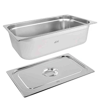 Image of eZone Gastronorm &amp; Lid 1/1 Size Stainless Steel Bain Marie Food Container Pan 150mm