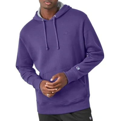 Image of Champion Men&#039;s Sweatshirt, Powerblend Hoodie, Iconic, Purple C Logo, S