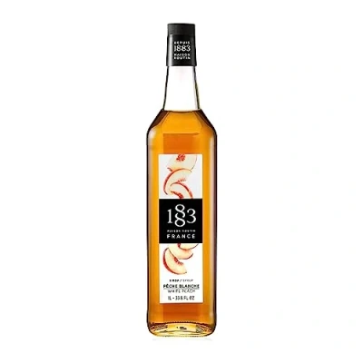 Image of 1883 Maison Routin Premium White Peach Syrup for Cocktails, Mocktails, Iced Tea, Smoothies, Desserts &amp; Bubble Tea Glass 1L