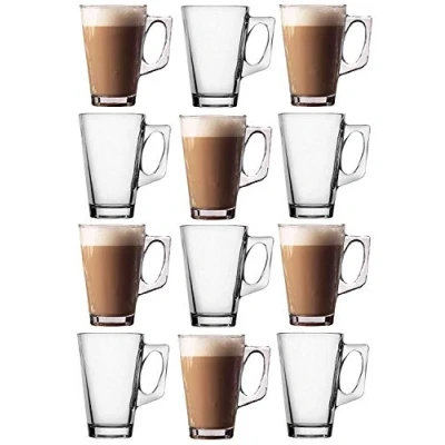 Image of LETTUCE EAT ® Set of 12 Latte Glasses Tea Coffee Cappuccino Glass Cups HOT Drink Mugs Free Spoons (Fits Tassimo &amp; Dolce Gusto)