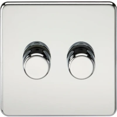 Image of KnightsBridge 2G 2 way 10 200W (5 150W LED) Intelligent Screwless Dimmer Polished Chrome