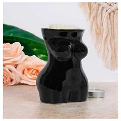Image of Tea Light Holder Aromatherapy Female Body Shaped Oil Burner Wax Melts Home Gift (1x Black Holder)