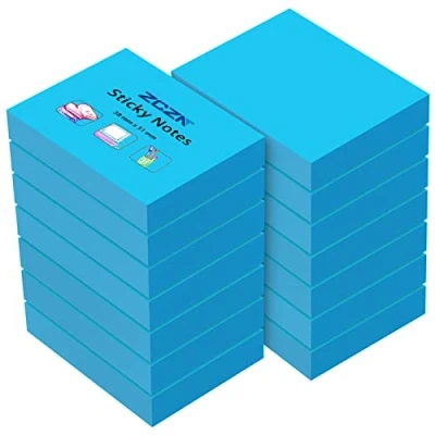 Image of ZCZN Small Sticky Notes 38 x 51mm, 100 Sheets/Pad, 14 Pads, Blue