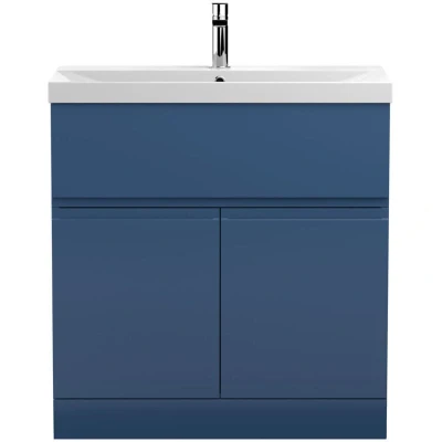Image of Hudson Reed Urban Floor Standing 2 Door Vanity Unit with Basin 3 Satin Blue 800mm Wide