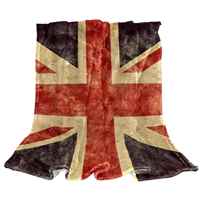 Image of Union Jack Vintage UK Flag Fleece Throw Blanket for Couch Lightweight Plush Fuzzy