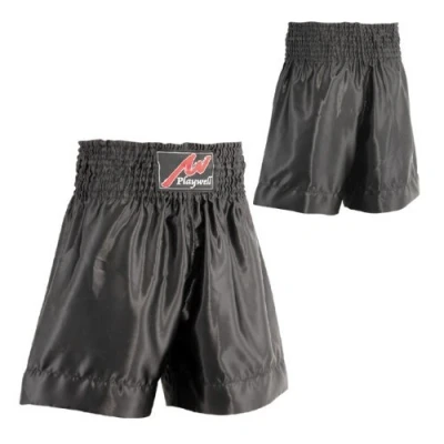 Image of Plain Black Muay Thai Satin Competition Fight Shorts Large