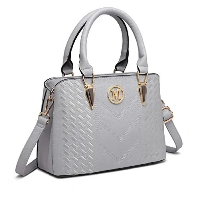 Image of Miss Lulu Handbag for Women, Woven and Chevron Pattern, M Logo on the Front, Top Handle or Shoulder Bag, Golden Hardware