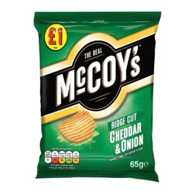 Image of McCoys Cheddar and Onion Flavour Ridge Cut Potato Crisps, Pack of 16 x 65 g