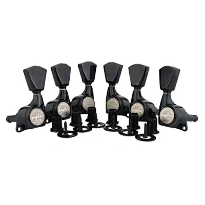 Image of Guyker 6Pcs Guitar Locking Tuners (3L + 3R Handed) 1:21 Lock String Sealed Tuning Key Pegs Machine Heads with Keystone Knob Replacement for LP, SG, TL Style Electric or Acoustic Guitars Black
