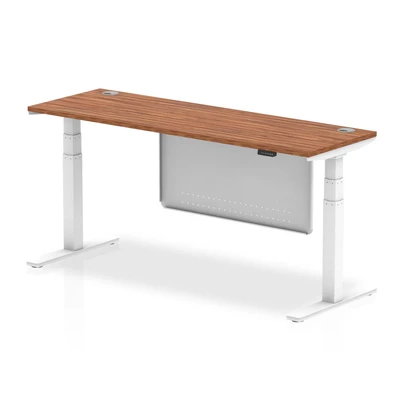 Image of Air 1800x600 Height Adjustable Desk Walnut CP White Leg Modesty Panel