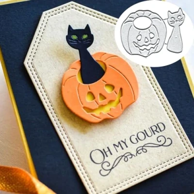 Image of Halloween Pumpkin Cats Dies Metal Die Cuts, Cutting Cut Stencils for DIY Scrapbooking Cards Photo Album Decorative Embossing Paper Card Making