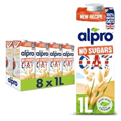 Image of Alpro Oat No Sugars Plant Based Long Life Drink, Vegan &amp; Dairy Free, 1L (Pack of 8)