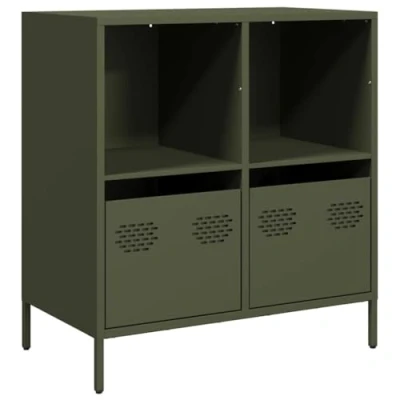 Image of vidaXL Olive Green Metal Sideboard/Cabinet with Drawers &amp; Shelves Cold Rolled Steel 68x39x73.5 cm for Home Office, Bedroom, Living Room, Hallway