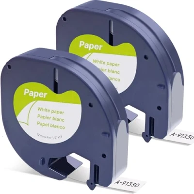 Image of Label Orison Compatible Replacement for Dymo letratag Tape Paper White 91200 S0721510 12mm x 4m Refills Labelling Tapes Maker LT 100H 100T 110T 2000 XR QX 50, 2 Pack