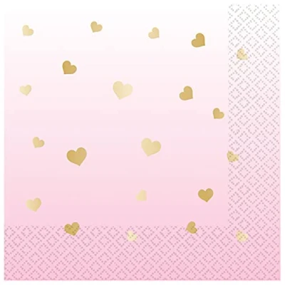 Image of Amscan 9911830 Baby 1st Birthday Party Pink Heart Hot Stamped Luncheon Napkins 16 Pack
