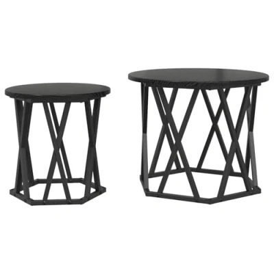 Image of vidaXL black oak coffee table round matte finish with decorative geometric inlays contemporary particle board furniture for living room/lounge