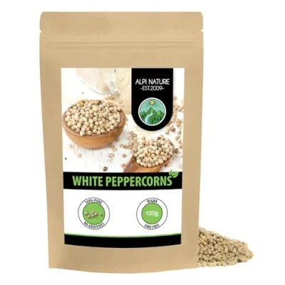 Image of White peppercorns (100g, 3.5oz), Whole Pepper, 100% Natural, Without additives, Vegan