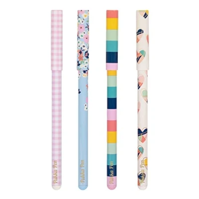 Image of Pukka Pad, Pen Set of 4 Ballpoint Stick Pens with Smooth Black Ink Quality Metal Barrel and Removable Cap Hearts