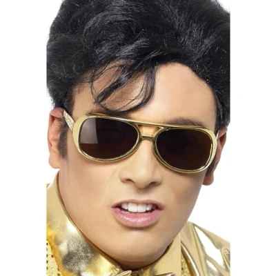 Image of Smiffys Elvis Shades in Gold for Adults, Officially Licensed, Get the Look Instantly with Iconic Shades, Perfect Matching Costume and Music Themed Fancy Dress