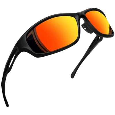 Image of Joopin Polarised Running Sunglasses Mens Womens UV Protection Wrap Around Frame Fishing Golf Cycling Sports Sun Glasses(Red Mirrored Lens)
