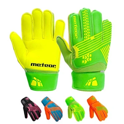 Image of meteor Goalie Gloves for Kids Goalkeeper Football Goalkeeping Boys Youth Adult Junior Children Strong Keeper Grip Finger Protection Prevent Injuries Embossed Back