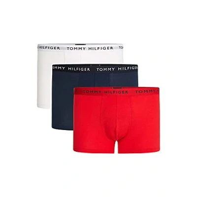 Image of Tommy Hilfiger Men&#039;s 3p Trunk Trunks, Multicolour (White/Desert Sky/Primary Red), XS