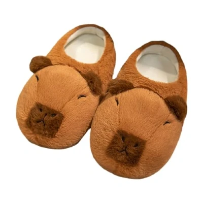Image of Animal Slippers Capybara Furry Non Slip Plush Cotton Fuzzy On Indoor Outdoor Winter House Funny Cartoon Bedroom Shoes For Girls