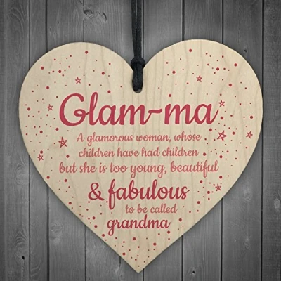 Image of RED OCEAN Glam ma Grandma Love Gift Wooden Hanging Heart Plaque Shabby Chic Nanny Sign Birthday