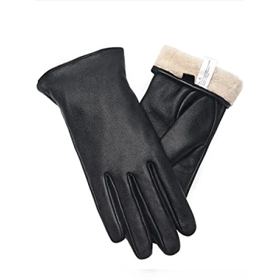 Image of Vislivin Full Hand Womens Touch screen Gloves Genuine Leather Warm Winter Texting Driving Glove Black 1 XL