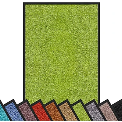 Image of etm Dirt Trapper Mat, Non slip Cleaning Entrance Doormat for Homes and Businesses, Machine Washable Door Dust Control Runner, Lemon Green/Green, 40x60 cm