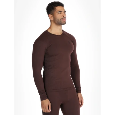 Image of Odlo Performance Warm Eco Long Sleeve Crew Neck T Shirt for Men Brown, Perfect Cold Weather Running
